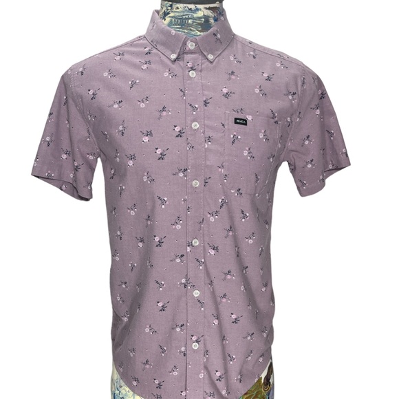 RVCA Men’s short sleeve Rose Button Up Slim Fit Medium - Picture 5 of 8